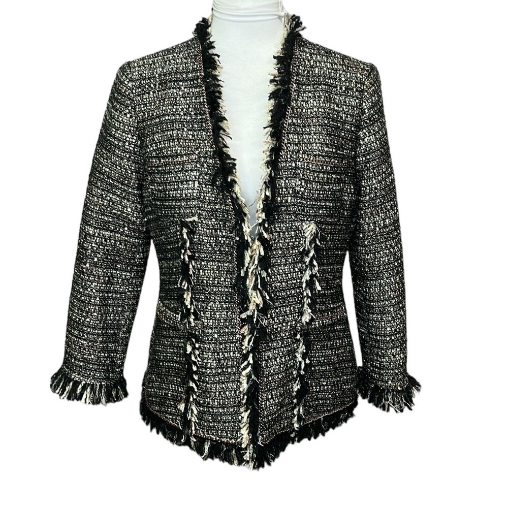 Boston Proper Tweed Chain Trim Blazer